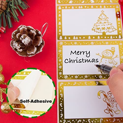 250Pcs Autocollants Etiquette Noël Auto-adhésif Cadeau Stickers Ecrit 6 Motifs Bonhomme de Neige Père Noël Renne Sapin pour Festival Noël Anniversaire Mariage Décoratifs