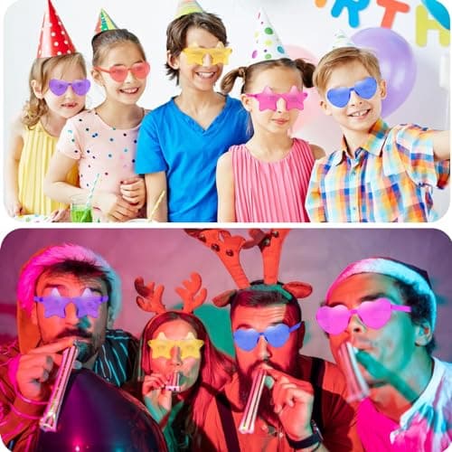 SHSHbuy Lunettes de Fête,12 Paires de Lunettes en Forme de Coeur Étoile Hippie Rétro,Drôle de Lunettes de Soleil de Fête Pour Fête D'anniversaire,Carnaval Accessoires Photo