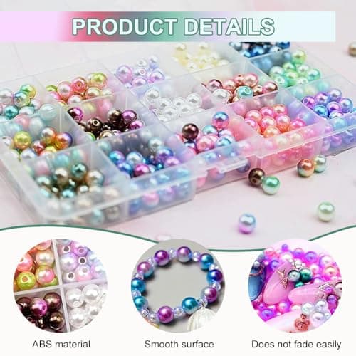 HIOQFR 450 Lot de Perles pour Bijoux Perle Nacre 8mm Perles pour Bracelet Rondes Grosse Perle de Couleur avec Trou Perles pour Collier Perles Artificielles Perles pour Fabrication Bijoux DIY