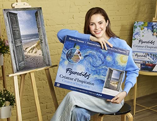 Figured’Art Diamond Painting Broderie Diamant 40x50cm Avec Cadre Toile Tendue Strass Perles Carrés - Porte ouverte sur la Plage - Kit Complet Paysage 5D DIY Activité Manuelle Loisirs Créatifs Adultes