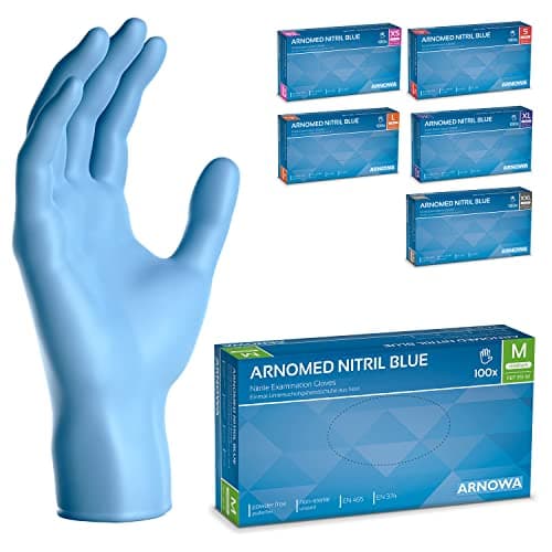 ARNOMED Gants nitrile taille M, gant nitrile bleu, 100 pièces/boîte, gants jetable non poudrés & sans latex, gants de cuisine et mecanique jetables, gant en nitrile jetables en XS, S, M, L, XL & XXL