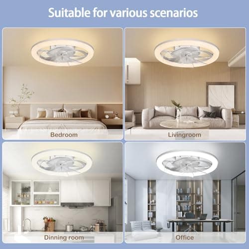 EKDADL Ventilateur de plafond silencieux de 50 cm avec lumières,Réversible ventilateur de plafond fermé avec télécommande,6 vitesses de vent,3 températures de couleur en option