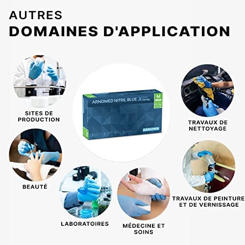 ARNOMED Gants jetables Bleu Extra Fort, Gants nitrile taille L, 50% plus épais, 100 p./boîte, Gants jetables non poudrés, Gants en nitrile mecanique sans latex, gant jetable en tailles S, M, L & XL