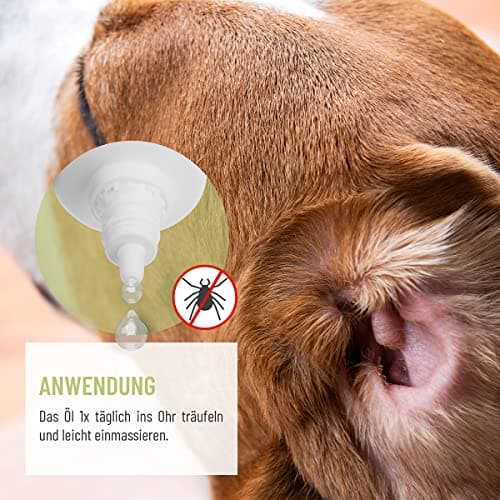 ReaVET Huile d'acariens Plus 110 ML - Produit Efficace immédiat pour Chiens, Chats et Animaux domestiques - Contre Les acariens à la Camomille - Soin Doux pour Les démangeaisons dans l'oreille