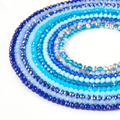 FASHEWELRY Lot de 1270 perles rondes à facettes en verre galvanisé pour fabrication de bracelets, colliers, bijoux - Bleu