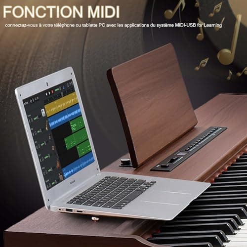 LEADZM Piano Numérique 88 Touches, Clavier Entièrement Lesté, Piano Électrique avec Double Bluetooth et Haut-Parleurs Stéréo, 128 Sonorités et Rythmes, Système à 3 Pédales, Noyer Noir