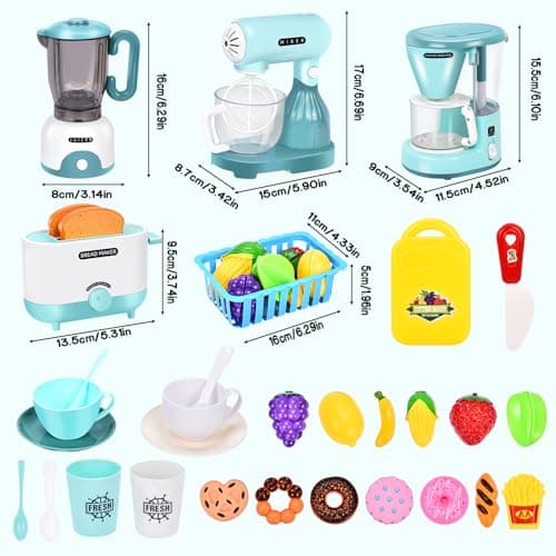Aragallant Accessoire Cuisine Enfant, Kit Cuisine Enfant avec Machine a Cafe, Mixer, Blender, Mixeur, Grille-Pain et Autres Ustensile Cuisine Jouet, Jeu de Rôle pour Garçons Filles 3 4 5 6 7 8 Ans