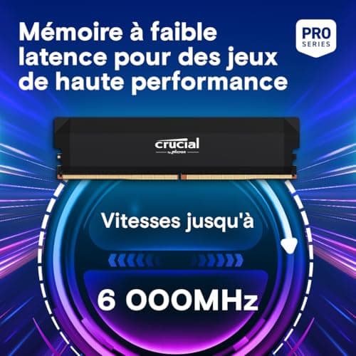 Crucial Pro RAM DDR5 32Go Kit (2x16Go) 6000MHz CL36, Overclocking Gaming, Intel XMP 3.0 / AMD Expo, PC Mémoire, Noir - CP2K16G60C36U5B