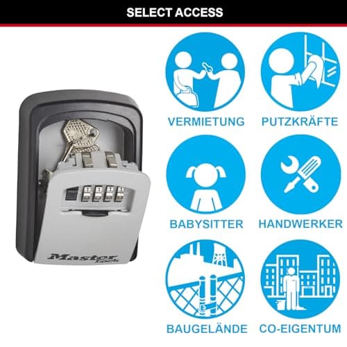 Master Lock Boite a clef sécurisée, Fixation murale, Extérieur, 11.9 x 8.5 x 3.6 cm, Gris/Noir