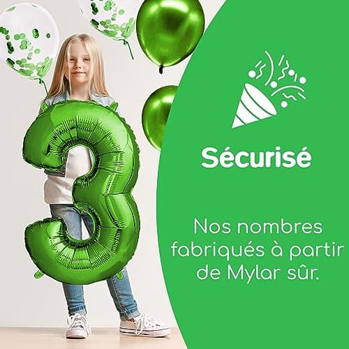 envami® Ballon Anniversaire 3 ans Vert - 101 CM Ballon Chiffre - Deco Kit Anniviersaire Garçon - Happy Birthday Decoration - Ballon Joyeux Anniversaire - Vole Grâce à l'Hèlium