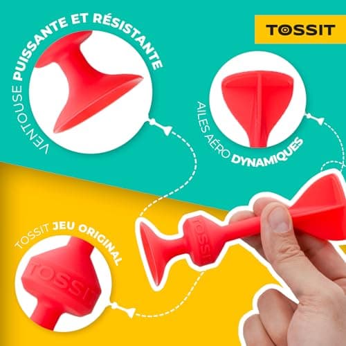 TOSSIT Jeu fléchette Ventouse, pétanque intérieur extérieur pour Sol et Mur, Silicone Puissant et Durable, Bleu Jaune