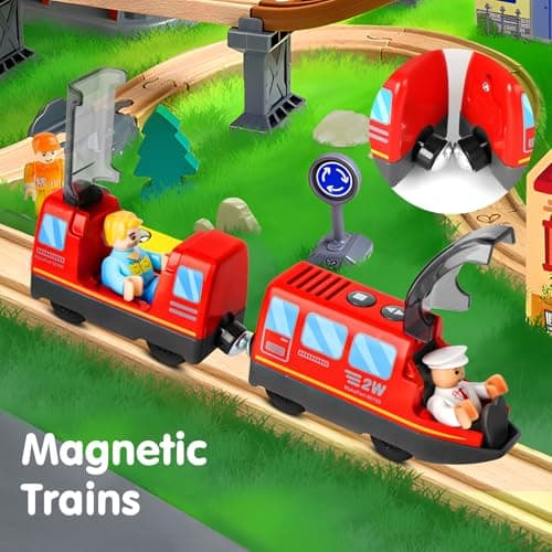 Train de locomotives à Piles, Train Electrique Enfant, Train motorisé pour Rails en Bois, Jouets De Train Magnétique pour Voie Ferrée en Bois Compatible avec Thomas, Brio, Chuggington, pour dès 3 Ans