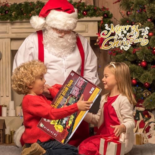 FORMIZON Train Electrique Noel, Train Jouet avec Fumé, Lumières Rails et Son, Jouet de Train avec 3 Trous de Vapeur, Locomotive, Cadeaux de Noël pour Enfants 2+