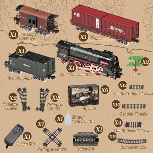 Joellfuner Jouet De Train Électrique À Vapeur, Train Electrique Enfant avec Telecommande, Locomotive à Vapeur Electrique avec la Fumée Lumineuse et Le Son, Cadeaux de Noël Anniversaire pour Enfants