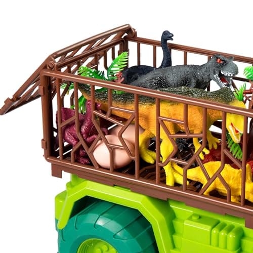 Jouet de Camion de Dinosaure pour Enfants de 3 à 5 Ans, Camion Transporteur de Voiture Triceratops avec 8 Figurines Dino, Tapis de Jeu de Dinosaure de Capture pour garçons