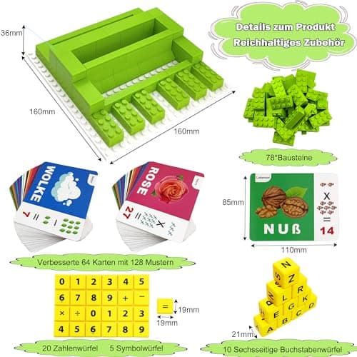Jeu Éducatif d'Orthographe Allemande, Jouet Montessori à Partir de 3 4 5 Ans Bloc Puzzle avec 64 Cartes Flash Jeux d'apprentissage des Lettres Cadeau pour Fille Garçon à Partir de 3 à 6 Ans