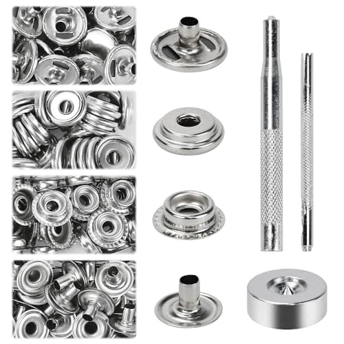 HEKOBAG 300 Pièces Boutons Pression en Métal, 15mm Kit de Fixation Bouton Pression, Boutons Pression à Coudre avec Outils en Métal, Pression Metal Couture pour Jeans, Vêtements, Sacs, Cuir, Artisanat