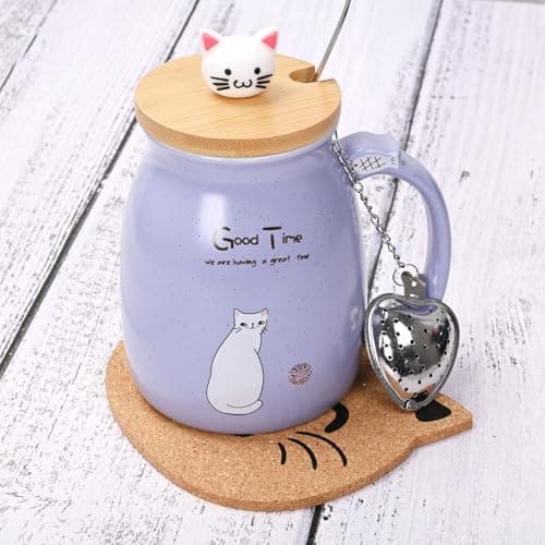 Thuro Tasse de chat,Tasses à Café en céramique Pour les amoureux des chats,Anniversaire Saint Valentin cadeaux de Noël,Nouvelle Année,450ml