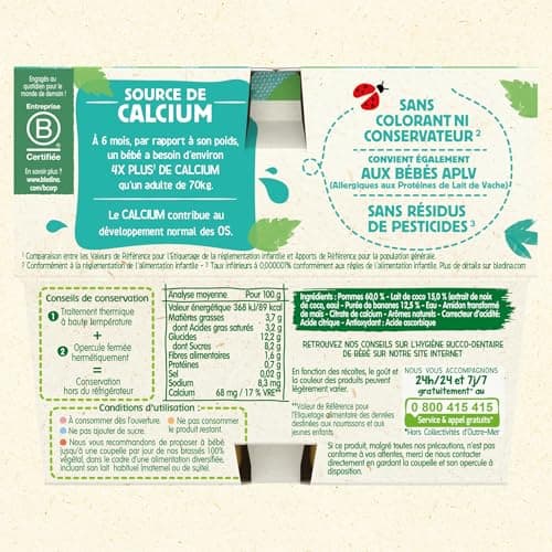 Blédina - Brassés 100% Végétal - Lait de Coco Pomme Banane - Dès 6 mois - 24x95g ( l'emballage peut varier)