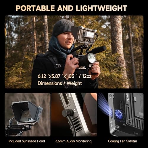 VILTROX DC-X3 2000 Nits SDI Kit Moniteur de terrain pour caméra avec cage, 4K HDMI Moniteur vidéo à écran tactile avec pare-soleil/batterie, 3D Lut 1920X1080 HD Full Waveform Focus Peaking VectorScope