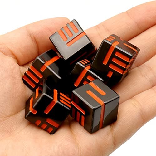 HNCCESG Dés JDR 6 Faces en Métal, Dés de Jeux pour Donjons et Dragons,Dés Jeu de Role 6 Pièces avec boîte en métal Dés Polyédriques(D6 Orange)