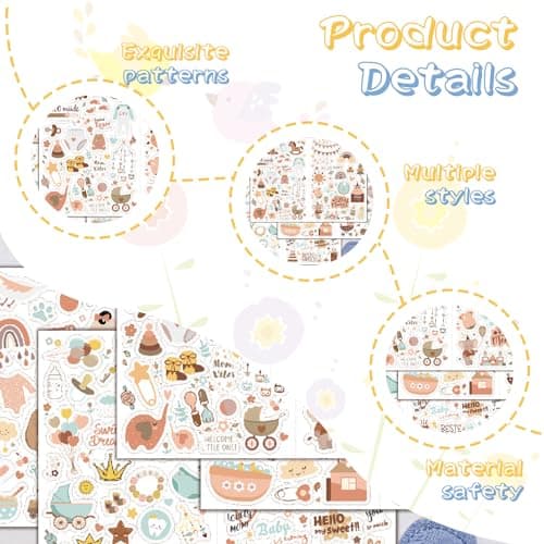 Goiern Lot de 4 212 autocollants pour albums photo pour enfants et bébés - 8 feuilles DIN A4 - Autocollants de scrapbooking à personnaliser, autocollants de scrapbooking pour bébé (marron)
