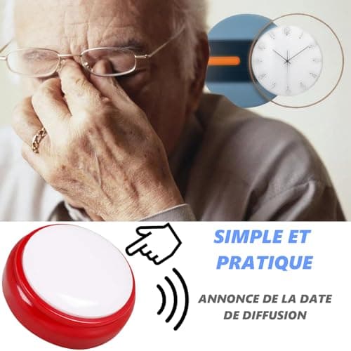 MAUJOY Horloge Parlante,Voix Française Claire Plus Facile à Comprendre- avec Réveil Alarme sonore pour Alzheimer, Malvoyants, Aveugles ou Personnes Agées (Red+White)