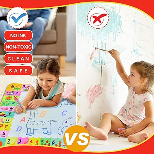 Cadeau Enfant 1-3 Ans - Tapis Dessin Eau Jouet Bebe 1 2 3 Ans, Jouets Educatifs pour Enfants Coloriage Géant Tapis de Peinture Cadeau pour Garcons Filles