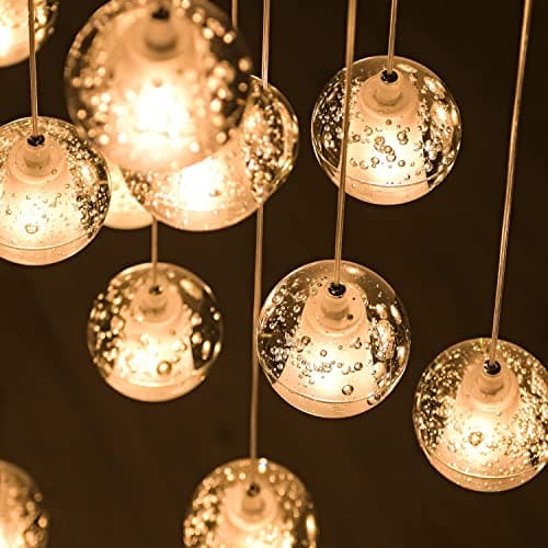KJLARS Suspensions LED Contemporaine Pendentif Lampe Hauteur Réglable Lustres adapté pour salon table à manger escalier chambre Plafonniers lampe suspendue (14 Lights)