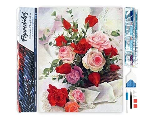 Figured’Art Diamond Painting Broderie Diamant 40x50cm Toile Entière Roulée avec Strass Perles Carrés - Roses Belles Fleurs - Kit Complet 5D DIY Activité Manuelle Loisirs Créatifs Adultes