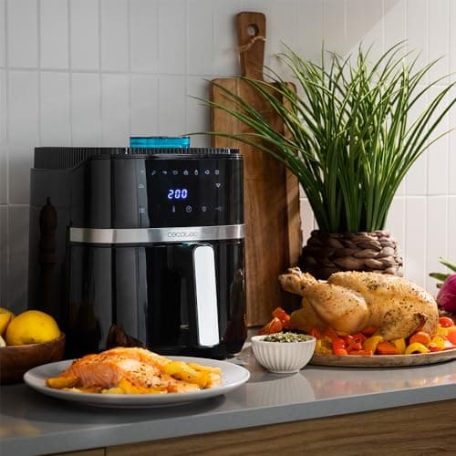 Cecotec Friteuse Sans Huile de 5 L Cecofry Drip 5000 Air Fryer. 1500 W, Spray d'Eau, 8 Menus, Technologie PerfectCook, 80-200oC, Fenêtre, Lumière Intérieure et Panneau Tactile