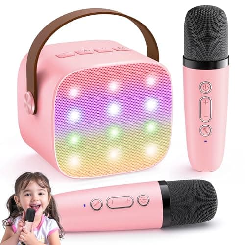 Ankuka Micro Karaoke Enfant sans Fil avec 2 Micro, Micro Karaoke Enfant, Cadeau Fille 4-12 Ans Anniversaire Jouet Fille, Mini Microphone pour Enfant Adulte Fille Rose