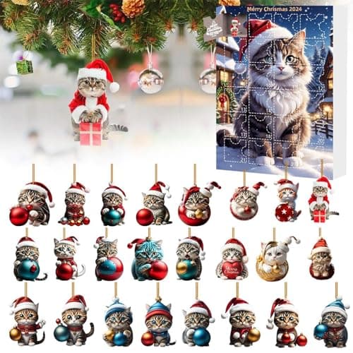 Calendrier De L'Avent Avec Pendentifs En Forme De Chat 2024, Calendrier Du Compte À Rebours Avec Pendentifs Pour Arbre De Noël, 24 Jours Calendrier De L'Avent, Pour Décoration De Noël