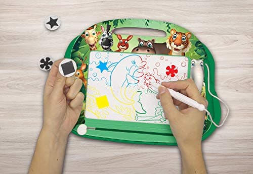 Lexibook- Ardoise Magique Multicolore Animaux, Jouet Artistique et créatif pour Filles et garçons, Magnétique avec Stylet et tampons pour Dessiner, Vert, CRANX550 3 plus ans