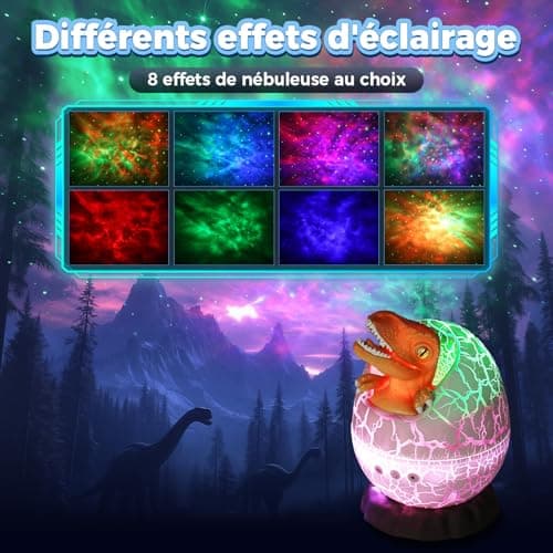 YISSVIC Projecteur Ciel Etoile Œufs de Dinosaure Projecteur Galaxie 8 Effets Lumineux 5 Vitesse 5 Luminosité avec Télécommande Minuterie Ciel Etoile Plafond Décoration Chambre Cadeau pour Noël, Fête