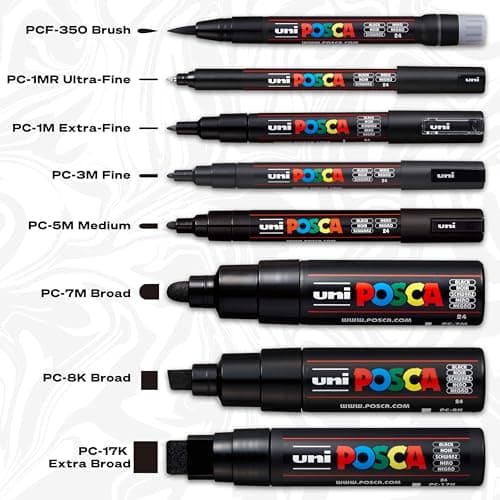 POSCA Mitsubishi Pencil - 8 Marqueurs PC3M - Pointe Conique Pointe Fine - Marqueurs Peinture à Base d'Eau - Tout Support - Pour Papier, Textile, Verre, Galet, Bois - Couleurs Classiques