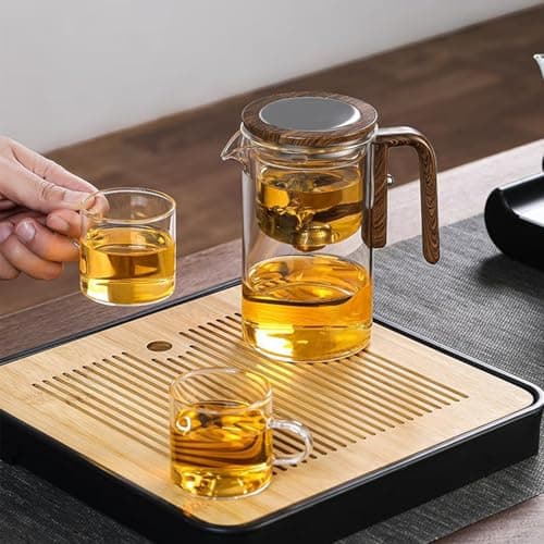 Théière en verre avec infuseur, théière amovible en verre, théière en verre transparent, théière en verre filtrant, théière en verre avec poignée en bois, théière en verre transparent, théière