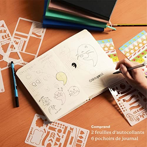 Ottergami Bullet Journal Pointillé A5, 200 Pages, Or Rose - Carnet de Notes A5, 15 x 21 cm, The Essential Papier 100g/m2 Contre les Bavures, avec Élastique - Pochoirs, Autocollants, Porte-Stylo