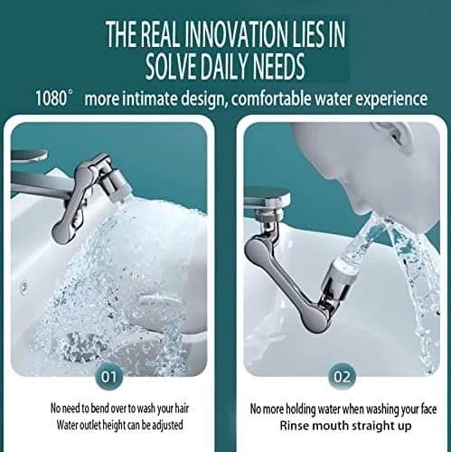 Aérateur de robinet, aérateur rotatif à 1080°, rallonge de robinet durable anti-éclaboussures, aérateur de robinet économiseur d'eau, peut être utilisé pour évier de salle de bain, évier de cuisine