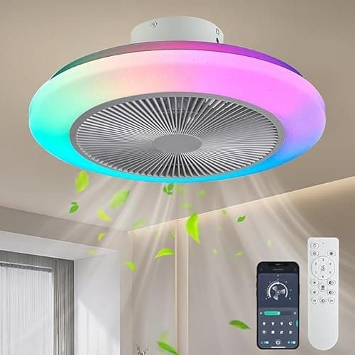 EKDADL RGB Ventilateur Plafond silencieux de 48 cm avec lumières,Réversible ventilateur de plafond fermé avec télécommande,6 vitesses de vent,3 températures de couleur en option