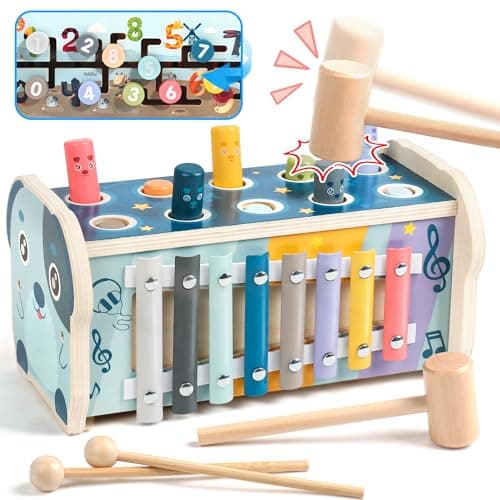 Fajiabao Jouet Bebe 1 an-Jouet Enfant 1 an Jeux Montessori 1 an Xylophone Bebe Jeux en Bois Bebe Cadeau 1 2 an Fille Garcon 3 en 1 Jeu Educatif 1 2 an Bebe avec Jeu de Taupe, Jeu Match de Numéro