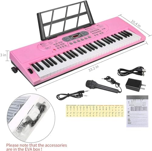 Hricane 61 touches clavier de Piano avec Microphone Piano Note autocollant alimentation support de musique électronique numérique clavier cadeau pour débutant garçons filles