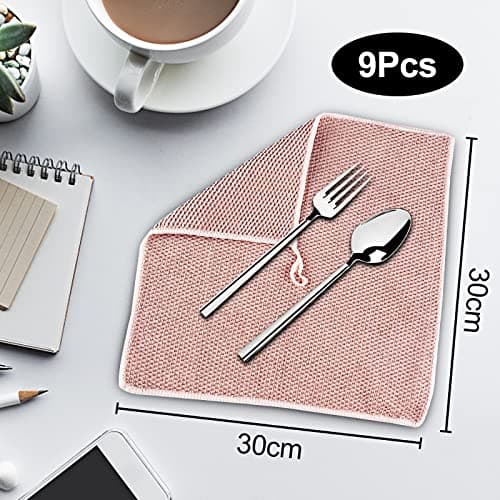 Gvolatee 9 pièces Chiffon Microfibre 30×30cm, Chiffons de Nettoyage Non Pelucheux Ecologique Tout Usage Micro Fibre Lavables et Réutilisables, Torchon Nettoyage Vitre pour Verre Maison Cuisine Voiture