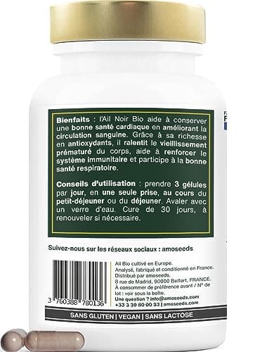 Ail Noir Fermenté BIO | Extra Fort, 900mg / Jour | Contient de la S-Allylcystéine | Santé Cardiaque, Circulation Sanguine, Immunité | Qualité Supérieure | Fabriqué en France