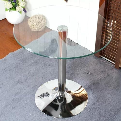 HFFAIWM Rond Verre Table à Piédestal Verre Table De Cuisine 60/70/80cm Circulaire Moderne 2-4 Places Table Bistro Déjeuner Base Chromée(Size:60cm)