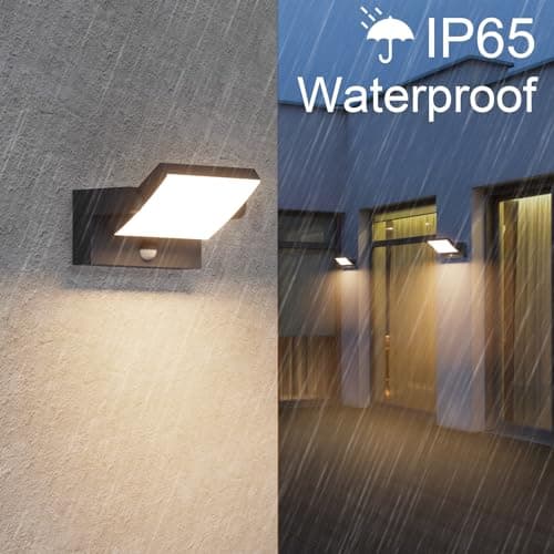 Klighten 2 Pcs 24W Applique Exterieur/Intérieur LED avec Détecteur de Mouvement, Lampe murale avec LED Panneau Rotatif, IP65 Éclairage Mural pour Terrasse Entrée, Blanc, Blanc Chaud 2700K-3000K