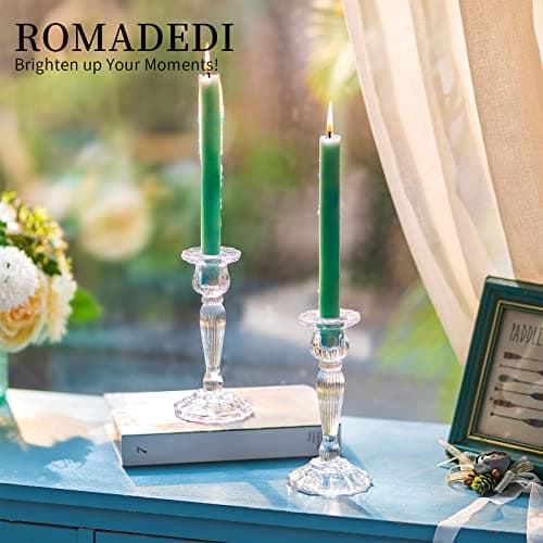 Romadedi Chandelier Bougeoir Verre Mariage - Lot de 2 Bougeoir Decoratif Transparent pour Noel Decoration Maison, Supports pour Bougies Coniques Centre de Table Salon Chambre 18cm