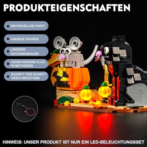 Kit de lumières LED pour Lego 40570 Halloween Chat et Souris (Pas de Lego), kit d'éclairage de décoration pour Lego Halloween Chat et Souris, Jouet créatif pour Adultes et Enfants