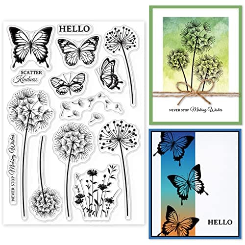 GLOBLELAND Papillon Pissenlit Tampons Transparents pour DIY Scrapbooking Fleur Sauvage Silhouette Silicone Timbre Transparent Sceaux pour Cartes Fabrication Photo Journal Décoration de la Maison