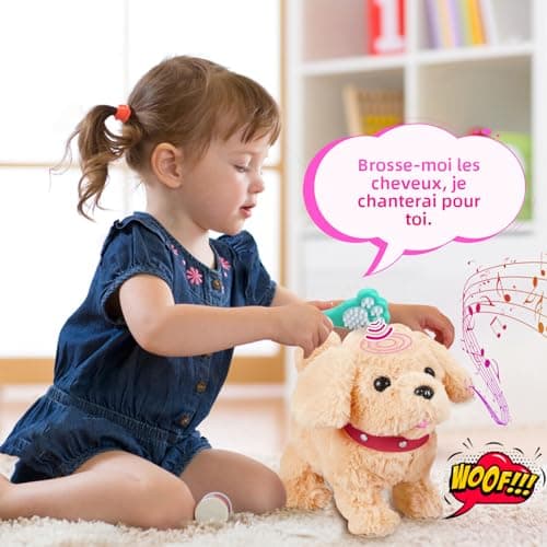 Koonie Chien Interactif Qui Marche, 11 Pièces, Peluches et Animal Interactive,Chien Électronique avec Aboiement, Chant, Queue Qui Remue, Animaux Jouet Cadeaux Enfant Fille Garcon 2 3 4 5 Ans
